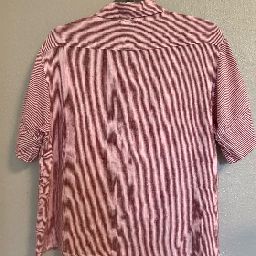 Linen Striped Collared Camp Shirt - Picture 2 of 4